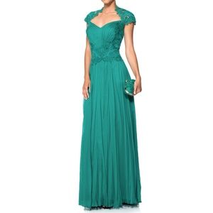 Tadashi Shoji Zardozi Embroidered Green Gown - size zero